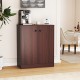 Modern 2-door brown storage cabinet with a wide tabletop and 3-tier shelf, perfect for kitchen or living room use.