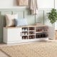 Shoe bench storage cabinet with adjustable shelves, double doors, and modern design for entryway or living room use.
