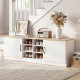 2-door shoe bench storage cabinet with adjustable shelves in natural finish, perfect for entryway or living room.