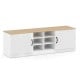 2-door shoe bench storage cabinet with adjustable shelves and natural wood top, ideal for entryway or living room.