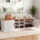 2-door shoe bench storage cabinet with adjustable shelves, featuring a natural finish, perfect for entryway or bedroom.