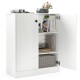 White 2-door storage base cabinet featuring a 3-tier shelf, ideal for books and kitchen supplies in any room.