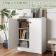 White 2-door storage cabinet with 3-tier shelf, perfect for books and kitchen supplies in living room or entryway.