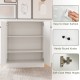 White 2-door storage base cabinet featuring a 3-tier shelf, easy-to-clean surface, and soft-close metal hinges for.