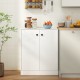 White 2-door storage base cabinet with a 3-tier shelf, ideal for kitchen supplies and easy to clean.
