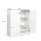2-door storage base cabinet in white with 3-tier shelf, ideal for kitchen or living room organization.
