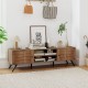 2-door TV stand in oak with open shelves and cabinets, designed for TVs up to 65 inches, perfect for organized.