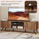 2-door oak TV stand with open shelves and cable management hole, designed for TVs up to 65 inches, for a tidy setup.