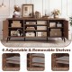 Mid-century modern 2-door TV stand in brown with adjustable shelves, suitable for TVs up to 65 inches, featuring cable.