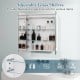 Adjustable glass shelves in a double-sided mirror cabinet for customizable storage in bathrooms, featuring soft-closing.