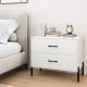 White 2-drawer dresser nightstand with metal handles and sturdy legs, perfect for bedroom or office storage.