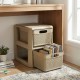 Compact 2-drawer storage organizer in brown with wicker patterns, perfect for office supplies or bathroom storage.