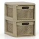 Compact 2-drawer storage organizer in brown with wicker patterns, ideal for cosmetics and office supplies.