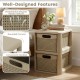 2-drawer storage organizer in brown with wicker patterns, perfect for cosmetics and office supplies, featuring rounded.