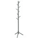 Gray wooden coat rack with 8 hooks and adjustable height, perfect for entryway or bedroom organization.