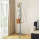 Gray wooden coat rack with 8 hooks, adjustable height, and sturdy rubberwood construction for versatile home use.