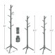 Gray wooden coat rack with 8 hooks, adjustable heights, and sturdy rubberwood design for versatile home use.