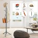 Gray wooden coat rack with 8 hooks, adjustable height, sturdy rubberwood, ideal for entryway or bedroom organization.