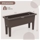 Dimensions of the coffee-colored self-watering planter box with detachable legs, suitable for outdoor gardening.