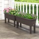 Two coffee-colored raised garden beds with flowers, featuring self-watering design and detachable legs for outdoor use.