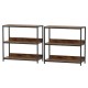 Two 3-tier industrial bookshelves with rustic brown shelves and metal frames, perfect for home or office storage.