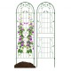 Metal garden trellis set, 71 x 20 inches, rustproof green support for climbing plants with decorative bird and flower.