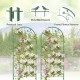 Green metal garden trellis set with flower patterns and bird decor, ideal for climbing plants and outdoor charm.