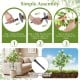 Artificial locust flower tree assembly steps showing ground spike insertion for easy setup in gardens or planters.