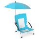 Blue beach umbrella chair with adjustable parasol, UPF50+ protection, and breathable mesh for comfort and airflow.