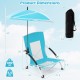 Adjustable blue beach umbrella chair with 360° parasol, padded armrests, and breathable mesh for comfort and stability.