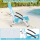 High back beach chair with breathable mesh and padded armrests, featuring a blue color and adjustable parasol for sun.