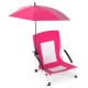 Pink beach umbrella chair with adjustable parasol, UPF50+ protection, breathable mesh, and padded armrests for comfort.