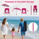 Pink beach umbrella chair set featuring adjustable parasol, padded armrests, and breathable mesh for comfort.