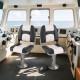 Two gray boat seats with thick sponge padding, designed for comfort and weather resistance, ideal for marine use.