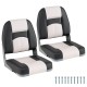 Two gray boat seats with thick sponge padding, foldable design, and fixing bolts for easy installation.