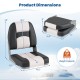 Boat seat dimensions showing gray PVC leather design with thick sponge padding, supporting 330 lbs for comfortable.
