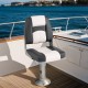 Gray boat seat with thick sponge padding, PVC leather, and ergonomic design, ideal for marine use and easy installation.