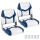 Blue 2-pack boat seats with thick cushions, PVC leather, and fixing bolts for easy installation and comfort.