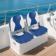 Two blue boat seats with thick sponge padding, made of PVC leather, designed for comfort and weather resistance.