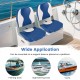 Two blue boat seats with thick sponge padding, made of weather-resistant PVC leather, ideal for fishing and sightseeing.