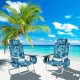 Two folding beach chairs with 5-position adjustable backrests, made of waterproof PVC, ideal for outdoor relaxation.
