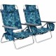 Two-pack folding beach chairs with navy floral design, 5-position adjustable backrest, perfect for outdoor relaxation.