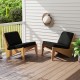 Two black outdoor patio cushions with removable covers, crafted from breathable olefin fabric for comfortable.