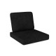 Black outdoor patio cushion set featuring a large seat cushion and back pillow, crafted from breathable olefin fabric.