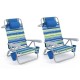 Two Goplus beach chairs in blue with 7-position backrests, cup holders, and cooler bags for outdoor relaxation.