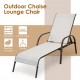 Gray outdoor chaise lounge chair with adjustable backrest, sturdy steel frame, perfect for patio and poolside.
