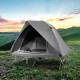 Elevated grey 2-person camping cot tent combo with waterproof rainfly, ideal for outdoor adventures and stargazing.