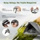 Foldable 2-person camping cot tent setup steps, featuring a grey waterproof design for outdoor use.