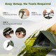 Foldable 2-person camping cot tent in green, showcasing easy setup steps for outdoor adventures.