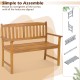 2-person patio acacia wood bench with backrest and armrests, featuring a slatted design for breathability and comfort.